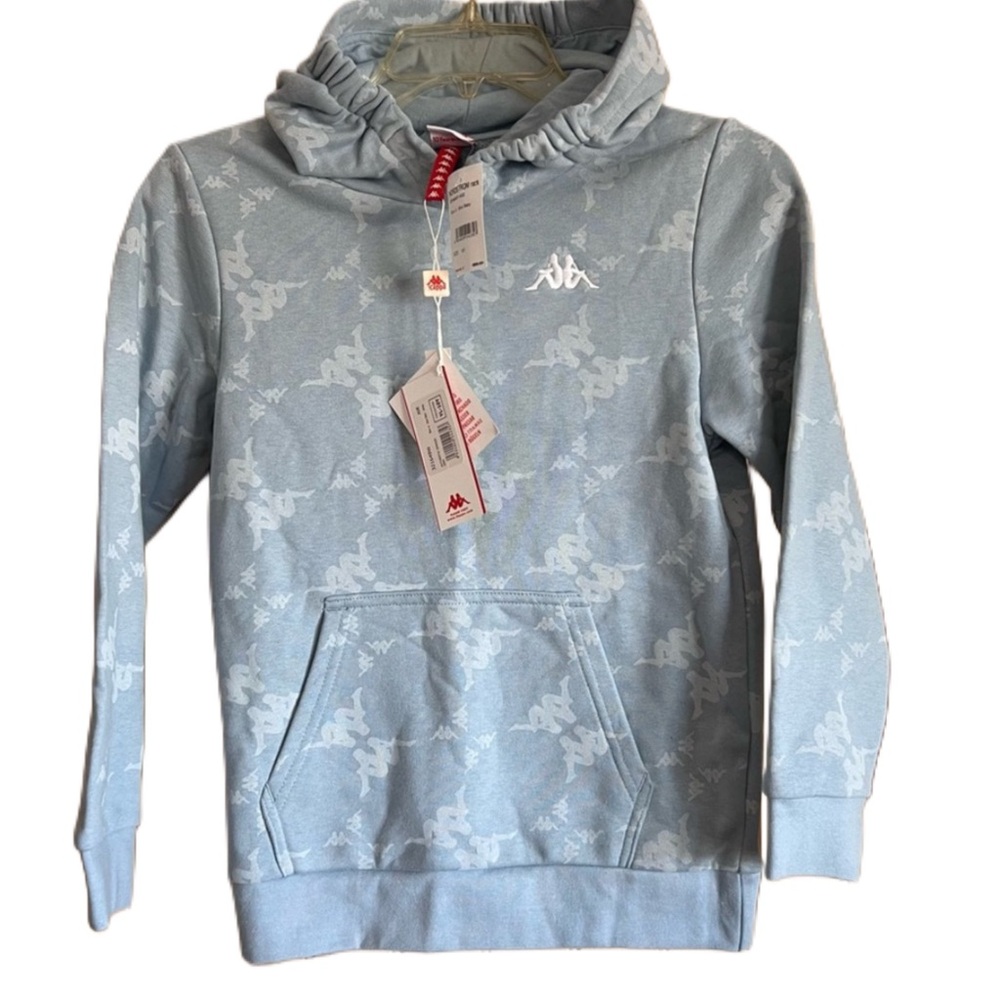 NWT Youth Kappa Authentic Emaios Light Blue Logo Hoodie Hooded Pullover Size 10